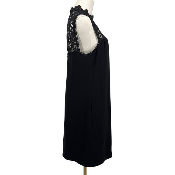Theory Aronella Lace Crepe Mini Dress Black High Neck Size 8 - Picture 6 of 9